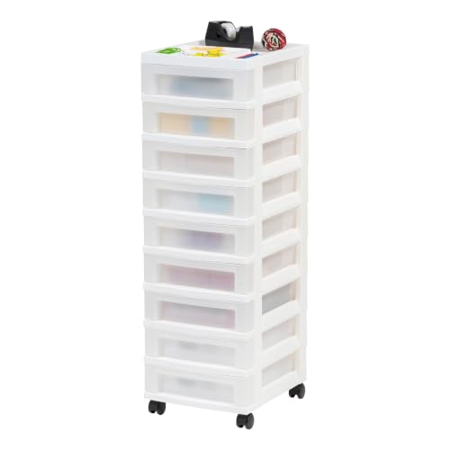 9 Drawer Plastic Rolling Storage Cart with Clear Drawers