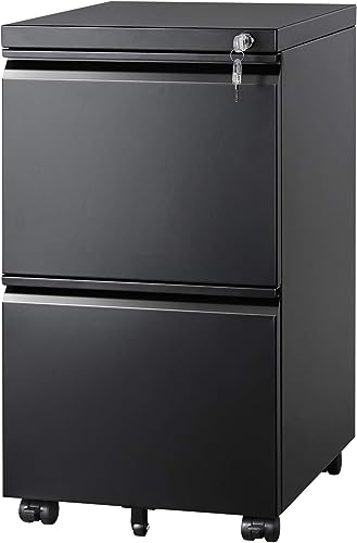 2 Drawer Mobile File Cabinet with Lock,Rolling File Cabinet, Under Desk Mobile Filing Cabinet,File Cabinets for Home Office,Storage 2 Drawer Mobil Filing Cabinet for A4/Legal/Letter,Balck - color: Black, style: 2A