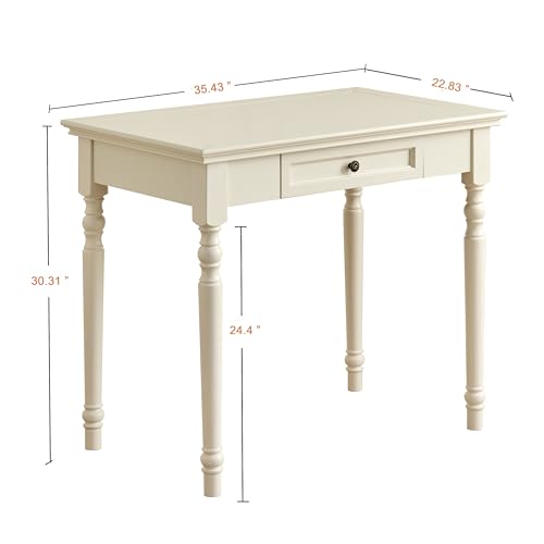 White Writing Desks with Drawers, 35" French Country Style - color: White, size: Standard-35 inches