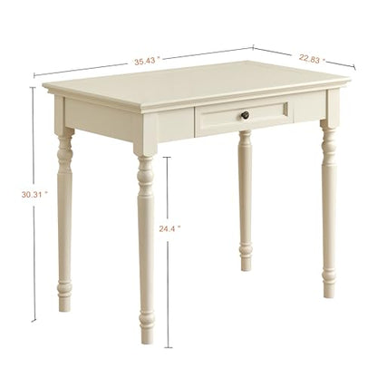 White Writing Desks with Drawers, 35" French Country Style - color: White, size: Standard-35 inches