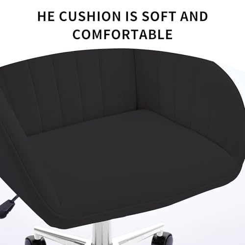 YITAI Velvet Office Desk Chair with Wheels and Silver Base,Modern Height Adjustable 360 Degree Swivel Upholstered Vanity Chairs with Arms for Living Room Bedroom, Study,Black - color: Silver Black
