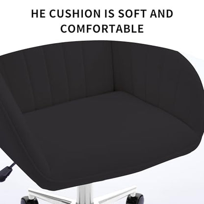 YITAI Velvet Office Desk Chair with Wheels and Silver Base,Modern Height Adjustable 360 Degree Swivel Upholstered Vanity Chairs with Arms for Living Room Bedroom, Study,Black - color: Silver Black
