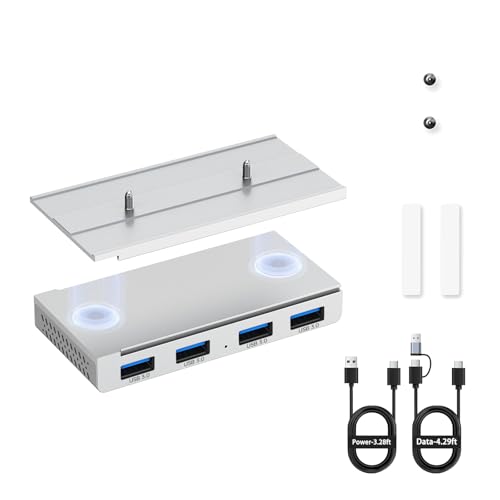 EJAY Magnetic 4-Port USB-A Hub 10Gbps for Mac & Windows | | Aluminum | Flexible Mount | Attaches Under Desk | Monitor | Iron Objects - color: Silver