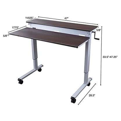S STAND UP DESK STORE Crank Adjustable Tier Standing Desk with Heavy Duty Steel Frame (Silver Frame/Dark Walnut Top, 48in Wide) - color: Silver Frame/Dark Walnut Top, size: 48 Inches