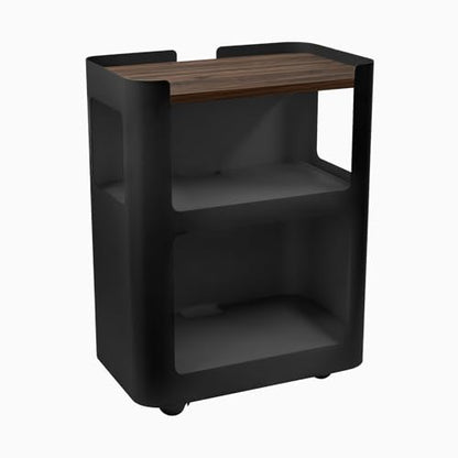 Desky Minimal Open Mobile Pedestal – 3-Tier Open Storage Cabinet with Hidden Swivel Casters and Integrated Cable Management, Black Frame/Jarrah Legno - color: Jarrah Legno / Black, size: Black