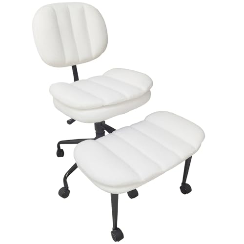 Criss Cross Chair with Footrest, 360° Swivel Faux Shearling Office Chair, Extra Wide Seat with Sofa-Like Comfort, Ergonomic Cross Legged Desk Chair for Cozy Reading, Meditation - color: Wool