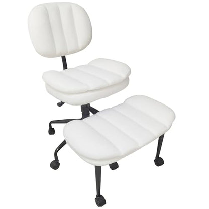 Criss Cross Chair with Footrest, 360° Swivel Faux Shearling Office Chair, Extra Wide Seat with Sofa-Like Comfort, Ergonomic Cross Legged Desk Chair for Cozy Reading, Meditation - color: Wool