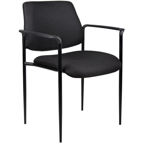 Scranton & Co Square Back Fabric Stackable Guest Chair with Arms, Black Upholstery, Powder-Coated Steel Frame, Waterfall Seat Design, 23.5" W x 23" D x 30.5" H, Modern Office or Event Seating