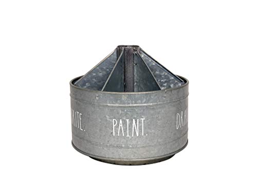 Rae Dunn Rotating Decorative Organizer – Galvanized Steel Desktop Stationary Spinner Holder - 6 Compartment Round Pen and Pencil Cup - Office, Home and Art Supplies - Rae Dunn by Designstyles