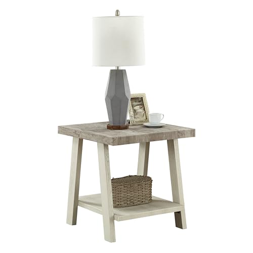 Roundhill Furniture Athens Contemporary Two-Tone Wood Shelf End Table, Weathered Gray and Beige - color: Weathered Gray and Beige