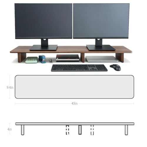 Solid Wood Dual Monitor Stand Riser Walnut Monitor Riser for Desk Wooden Desk Shelf Ergonomic Monitor Stand for Home Office