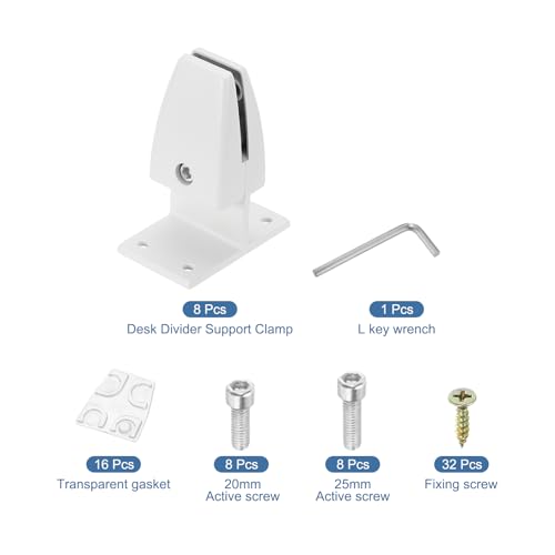 PATIKIL 2.8x1.7x3.6" Desk Divider Support Clamp, 8 Pcs Aluminum Desk Shield Clamp Desk Divider Partition Clamp Sneeze Guard Clamp Bracket for Office Home Desk Panel, White - color: White