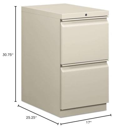 HON Efficiencies Mobile Pedestal File w/Two File Drawers, 22-7/8d, Light Gray