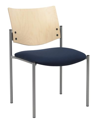 Evolve Series Guest Chair, Armless with Wood Back, Navy fabric, Natural Back - color: Navy Fabric, style: Natural Back