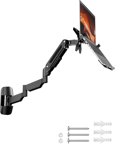 Long Arm 2-in-1 Laptop Wall Mount with Detachable Tray for 12-17'' Laptops | 30.28'' Extra Long Gas Spring Arm, Also fits 13-32'' Monitors, Stability, Easy to Install, Max holds 19.8lbs, Black