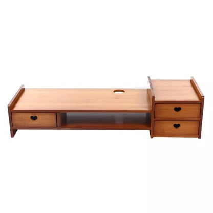 Bamboo Monitor Stand with Drawer, Multi-purpose Wood Monitor Riser Desk Organizer, Sturdy Desk Shelf for Notes Pen Computer Laptop Printer TV