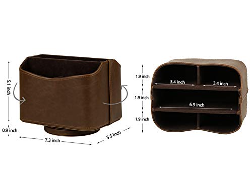 HofferRuffer Spinning Remote Control Holder, Remote Caddy, Spinning Remote Control Organizer, PU Leather (Classic Brown)