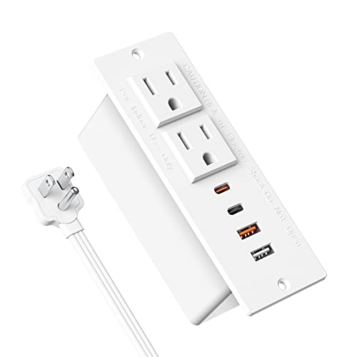 30W USB C Recessed Power Strip,Flat Plug Power Strip,2 Outlets 4 USB Ports,Furniture Flush Mount Desk Outlet,Recessed Outlet for Side Table/Sofa Table,10ft Cord White - color: White, size: 10 FT Cable