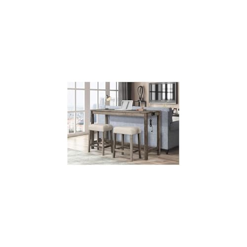 HomeStock Boldly Bar Table - 60" W x 24" D x 42" H Rectangular Pub Table with Natural Oak Finish Featuring Built-in USB and Power Outlets, Perfect for Dining, Work, or Entertaining Spaces