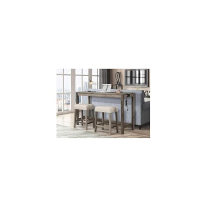 HomeStock Boldly Bar Table - 60" W x 24" D x 42" H Rectangular Pub Table with Natural Oak Finish Featuring Built-in USB and Power Outlets, Perfect for Dining, Work, or Entertaining Spaces
