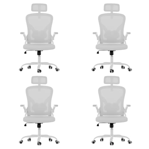 Farini Ergonomic Office Chairs with Headrest, Set of 4, White & White | High Back Swivel Computer Chair, Adjustable Armrests and Lumbar Support,Desk Chair for Home Office Bedroom - color: All White, size: Set of 4