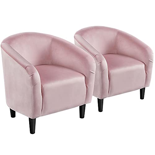 Yaheetech Compact Velvet Accent Chairs Set of 2 for Bedroom, Pink | Compact Cozy Barrel Chairs with a Curved Silhouette, Upholstered Furry Armchair for Small Spaces, Living Room Bedroom Corner - color: Pink (Velvet), style: without Ottoman