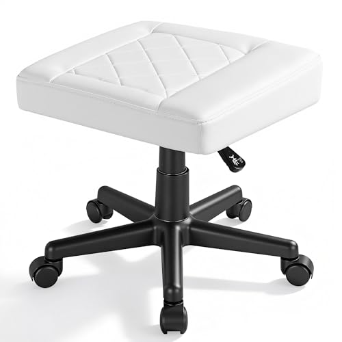 VECELO Under Desk Footrest, PU Ergonomic Foot Rest with Wheels, Comfort Padding, Height Adjustable for Relieving Leg Pain, Stiffness, and etc, White - color: White