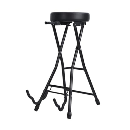 Guitar Stool, Foldable Padded Seat with Built-in Stand & Footrest, Retractable Hook Non-Slip Feet for Acoustic Electric Bass Home Studio Practice (Black-B) - color: Black-b