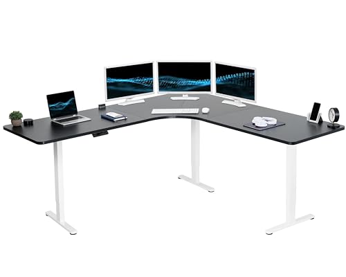 VIVO Black 83 x 83 in Corner Standing Desk, DESK-KIT-E3CW83B | Electric, Triple Motor, Holds 264 lbs, Sit Stand L-Shaped Table, Height Adjustable, Memory Presets, E3C Series, White Frame - color: Black Top / White Frame, size: 83" x 83"
