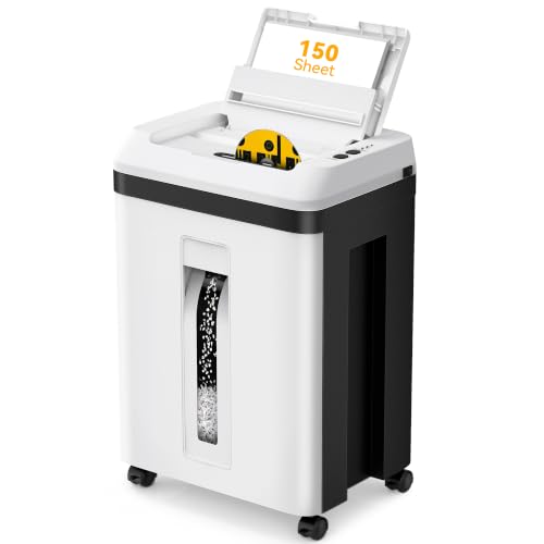 150-Sheet Paper Shredder Heavy Duty, Micro Cut and CDs/Cards, P5 Ultra Security, 60 Min Non Stop Shredder for Home Office, 5.3 Gallon Bin with Wheels, <60 dB (OL289)