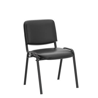 Leather Waiting Room Chairs Stackable Conference Room Chairs No Wheels Office Guest Chair for Reception School Breakroom Banquet Church Lobby (Leather-Cushion,Black,5PCS) - color: Leather-cushion Black