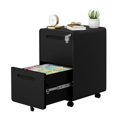 2 Drawer Mobile File Cabinet with Lock, 4 Keys and 25 Letter File Folders | Heavy-Duty Steel Rolling Filing Cabinet Pre-Assembled Under Desk for Home Office Letters/Legal/A4 Hanging File Folders - color: Black, size: 25.8"H*15.7"W-2 drawers(25 letter fold