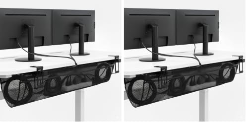 VIVO No Drill Clamp-on 44 inch Mesh Net Under Desk Cable Management Wire Organizer, Adjustable Home Office Standing Desk Cord Storage Sleeve, Black, DESK-AC44MH (Pack of 2) - size: 44" (Pack of 2)
