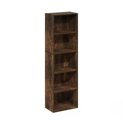 Furinno LUDER Book Shelf, 5-Tier Bookshelf, Bookcase with Open Shelves, 9.4 x 15.8 x 52, Easy Assembly, for Living Room, Bedroom, Home Office, Amber Pine - color: Amber Pine, size: 5-Tier