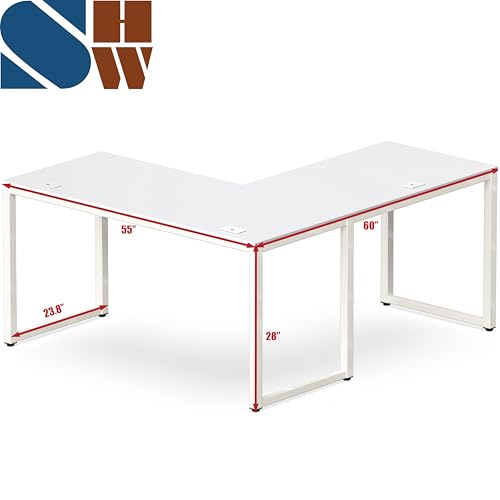 SHW 55 x 60 Commercial-Grade L-Shape Corner Office Computer Desk, White | 10-Year Limited Warranty - color: White