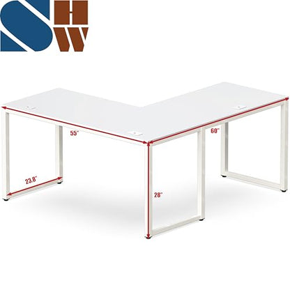 SHW 55 x 60 Commercial-Grade L-Shape Corner Office Computer Desk, White | 10-Year Limited Warranty - color: White