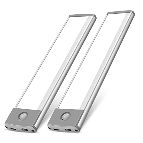 30-LED Under Cabinet Lights,USB Rechargeable Kitchen Cupboard Night Light,Battery Operated Under Counter Closet Lighting,Motion Detector Night Light,Wireless Magnetic Motion Activated Light-2Pack - color: Silver White Light, size: 7.8 in-30LED-2PACK