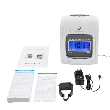 Time Clocks for Small Business, LED Display Time Clock Bundle with 50 Cards, 1 Backup Ribbon & 2 Keys in/Out Time Attendance Machine Employee Attendance Punch Recorder