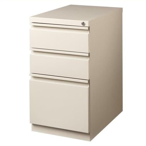 BOWERY HILL Mobile Pedestal Filing Cabinet, 20" Deep, Steel Construction, Putty/Beige Finish, 3-Drawer Box/Box/File Configuration, Lockable, Hidden Casters, Letter-Size Hanging File Storage - color: Beige