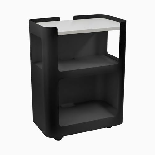 Desky Minimal Open Mobile Pedestal – 3-Tier Open Storage Cabinet with Hidden Swivel Casters and Integrated Cable Management, Black Frame/White - color: White / Black, size: Black