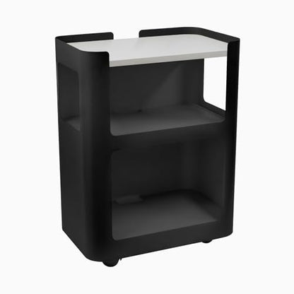 Desky Minimal Open Mobile Pedestal – 3-Tier Open Storage Cabinet with Hidden Swivel Casters and Integrated Cable Management, Black Frame/White - color: White / Black, size: Black
