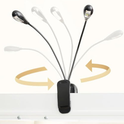 Joyzan Music Stand Light, Clip on LED Book Lights Dual Arm Reading Lamp | Eye Cared 360°Flexible Gooseneck USB Desk Rechargeable Clamp Mini Bed Bookworms Piano Player Travel Orchestra - size: 8 beads