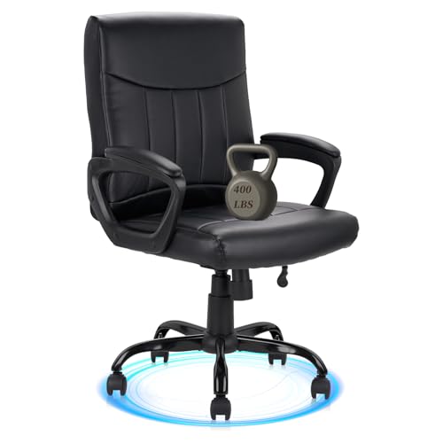 CLATINA Mid Back Leather Office Executive Chair with Lumbar Support and Padded Armrestes Swivel Adjustable Ergonomic Design for Home Computer Desk - color: Black, size: 1 Pack