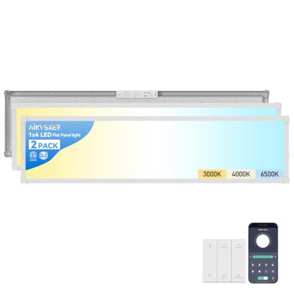 AIKVSXER 2PCS 1x4 LED Flat Panel Light Surface Mount with Wireless Switch | App Control, Night Mode, 50W 5500LM, 3000K/4000K/6500K, Ultra-Thin LED Light for Office Home,120-277V - White