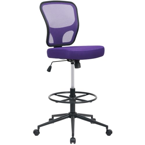 Armless High Back Office Chair, Tall Ergonomic Chair for Standing Desk, Adjustable Height Mesh Computer Chair with Foot Ring & Wheels, Rolling Home Office Chair - color: Purple