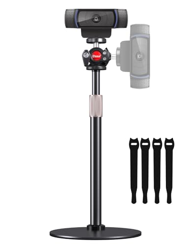 Webcam Tripod Stand for Desk, Small Base, 360° Ballhead, Height Adjustable | 1/4 Thread, Fits Logitech C922/C930e/C920/C615/C960/BRIO 4K/NexiGo N60/Phone, Space-Saving Base, Stable for Live Streaming - size: 9.2–15.5"H (5.91" dia base)