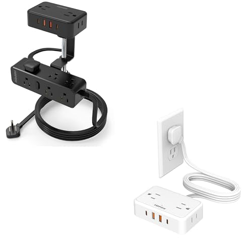 HOPOW 10 Ft Desk Clamp Power Strip（1700 Joules）, 6 Ft No Surge Protector Cruise Ship Power Strip