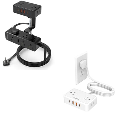 HOPOW 10 Ft Desk Clamp Power Strip（1700 Joules）, 6 Ft No Surge Protector Cruise Ship Power Strip