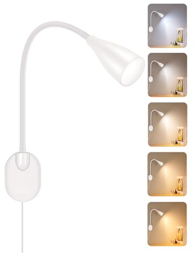 LED Wall Mounted Bedside Reading Light, 3 Color Modes,10 Brightness Dimmable, USB Charging Port, Adhesive Wall Lamp Night Light for Books in Bed, 360° Flexible Eye-Caring Bedroom Lighting White - color: White
