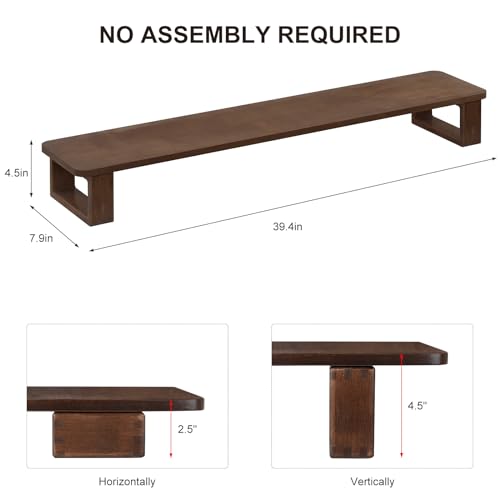 Ufine Dual Monitor Stand Riser 39.3 Inch Wood Desk Shelf Desktop Organizer | 2 Heights Adjustable, Ergonomic Computer Monitor Stand for 2 Monitors, Laptop, TV, Printer